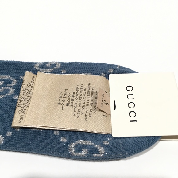 Gucci GG Monogram Lamé Ankle Socks -Periwinkle Blue -Size L (22-24 cm) -NWT - Picture 6 of 8